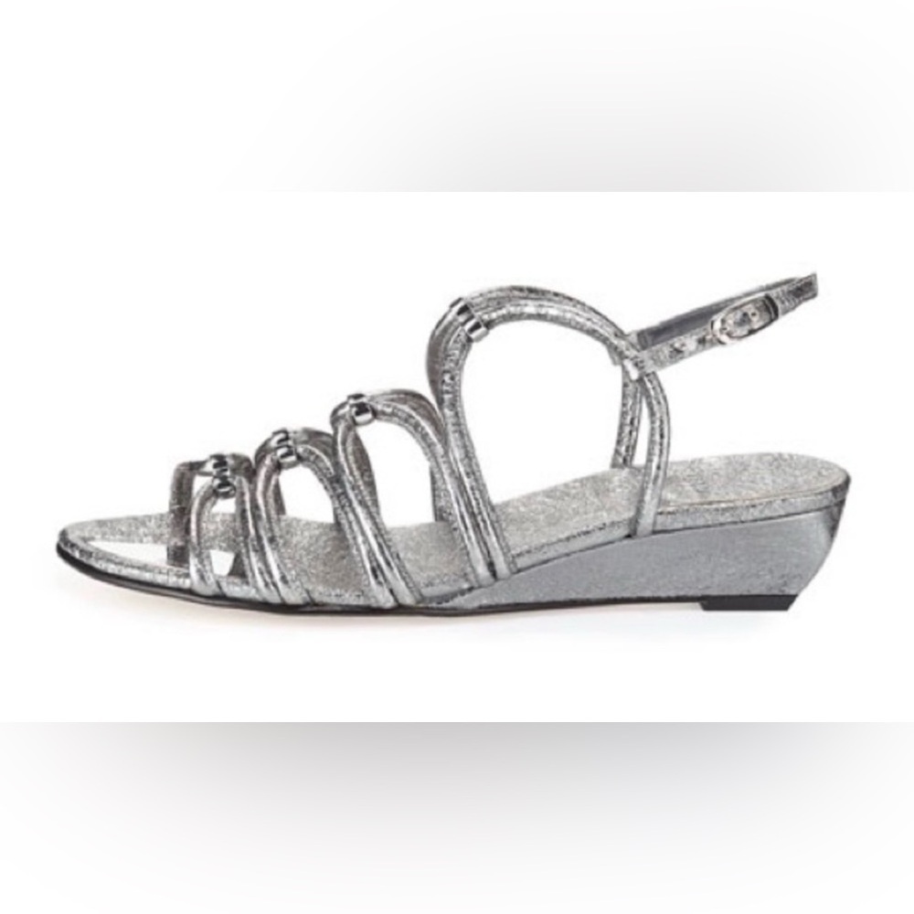 Stuart Weitzman Nuts Demi-Wedge Sandal Iron Foil